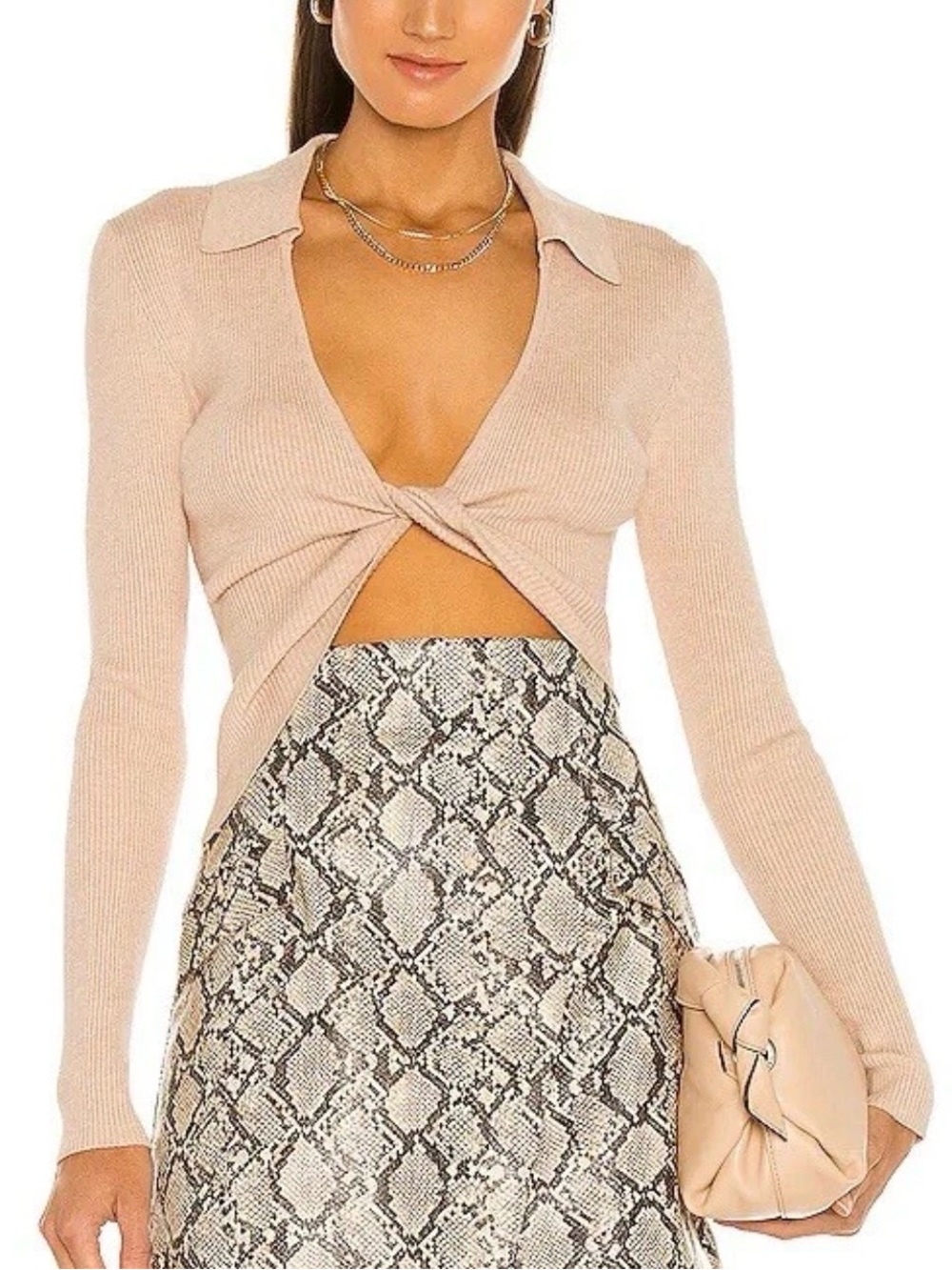 Mishka Renata Twist Front Sweater Crop Top Sand 0